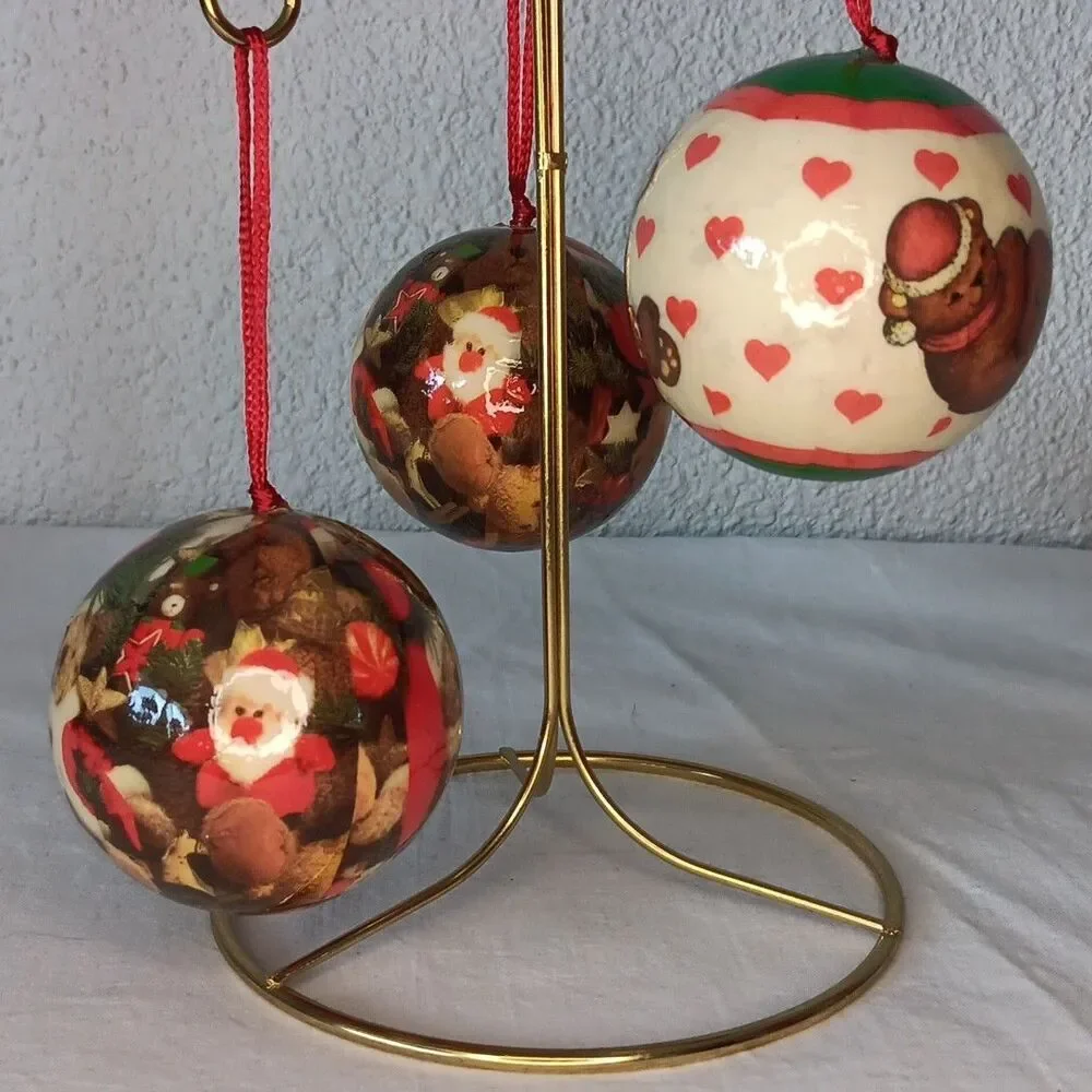 Vintage Decoupage Christmas Ornament Balls Bauble Teddy Bears Lot of 7